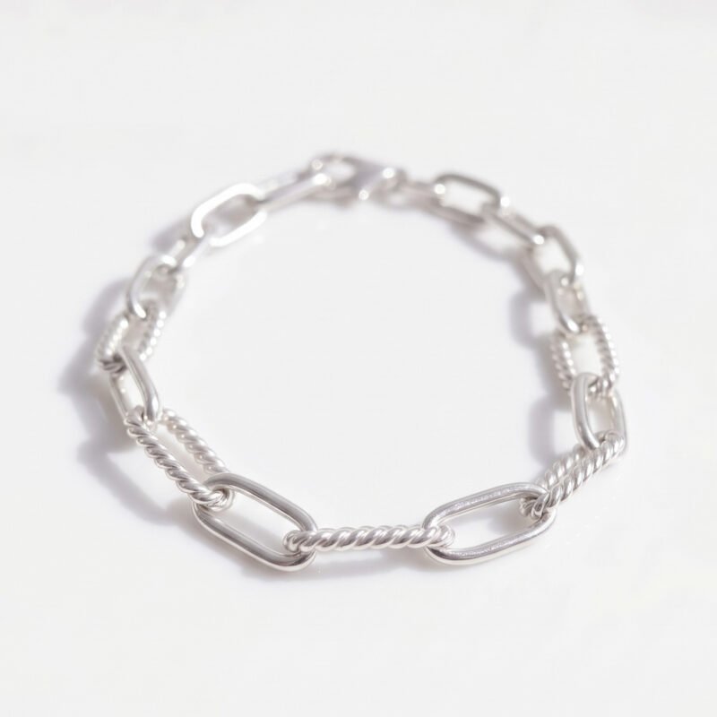 Silver Paper Clip Rope Bracelet